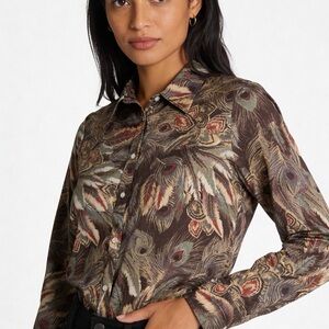 Lauren Ralph Lauren Peacock Feather Print Cotton Button Down - L